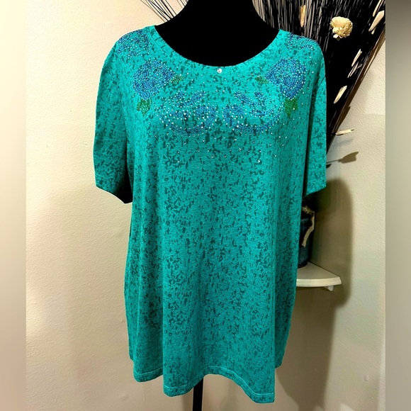Laura Scott Turquoise with Rhinestone decorations size 2X Top - Picture 1 of 10